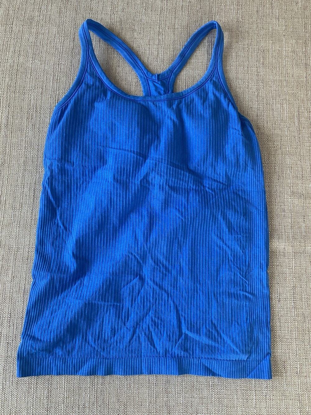 Lululemon Ebb to Street Tank Top Blue Ribbed Built In Bra Size 10